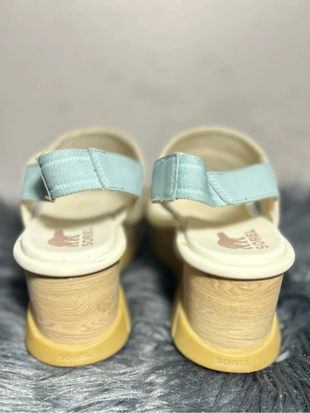 Sorel Joanie III Slingback Sandals Chalk Crushed Blue Wedge Sandal Size 7